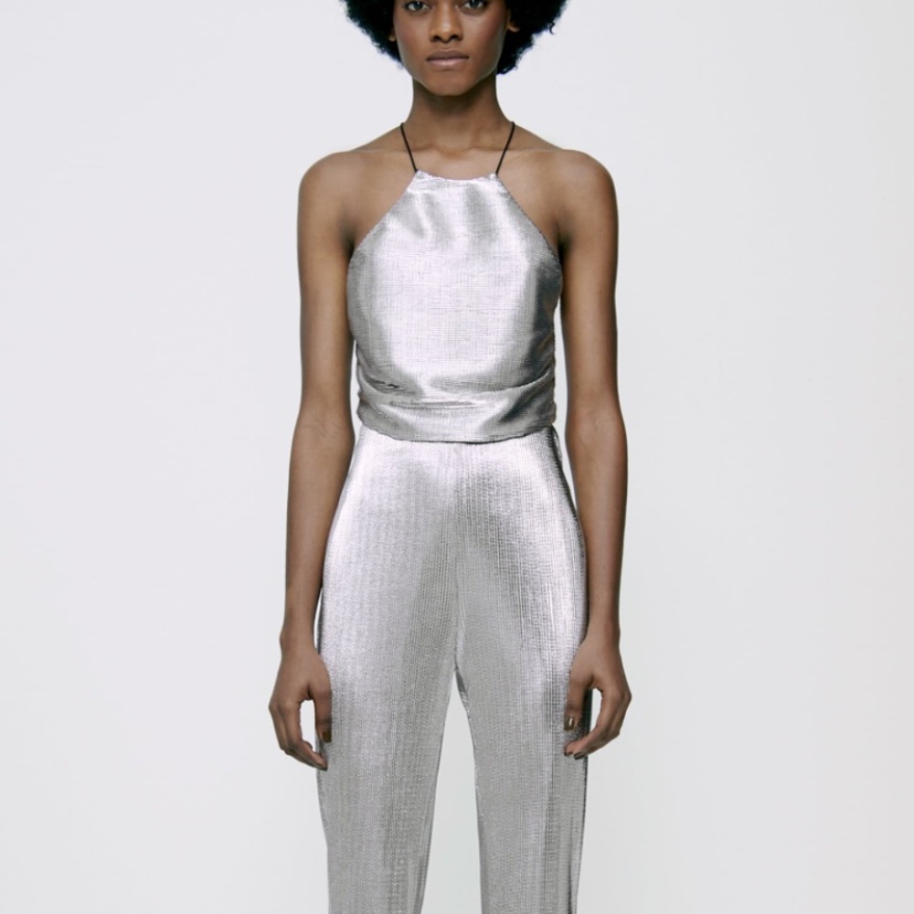 NWT Zara blogger favorite metallic flared pants